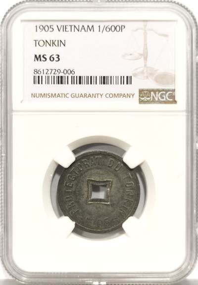 博洋堂世界钱币拍卖第150期（全场包邮） - NGC MS63 法属越南东京湾1905年1/600P锌币，六百分之一通宝