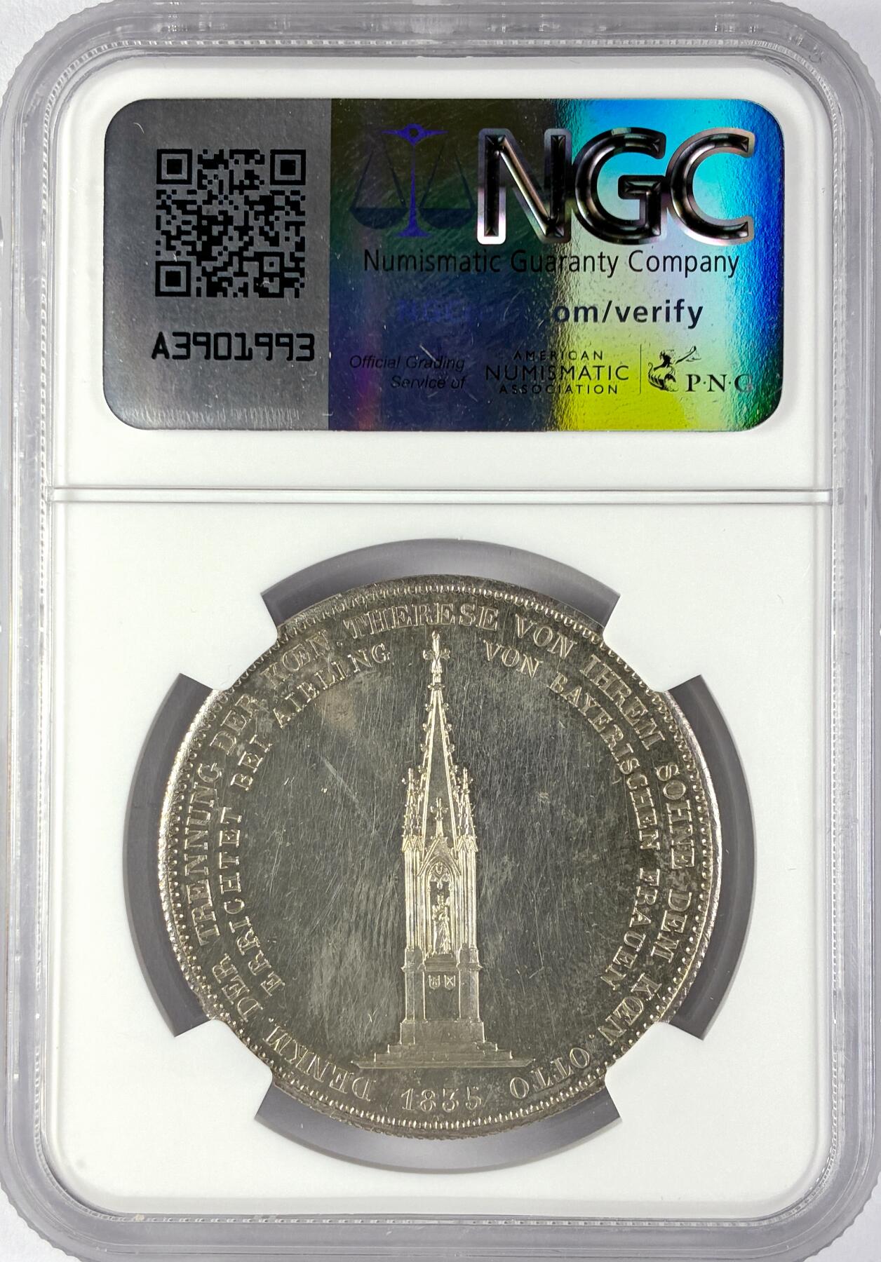 【雨安】【直播拍卖】【世界币章119期-评级币】2025-12-06 周六 19:30 保真 [评级德国] Germany 德国 德意志 1泰勒 巴伐利亚 1835年 奥托纪念碑 NGC-MS61PL