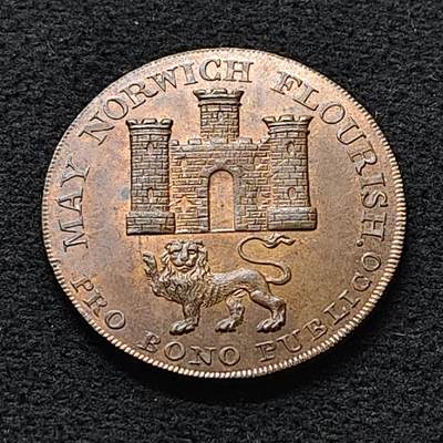 【全场包邮】纯粹捡漏拍484场（免费代拍第21场） - 【代币】英国诺福克和诺维奇1792年1/2铜代币 UNC