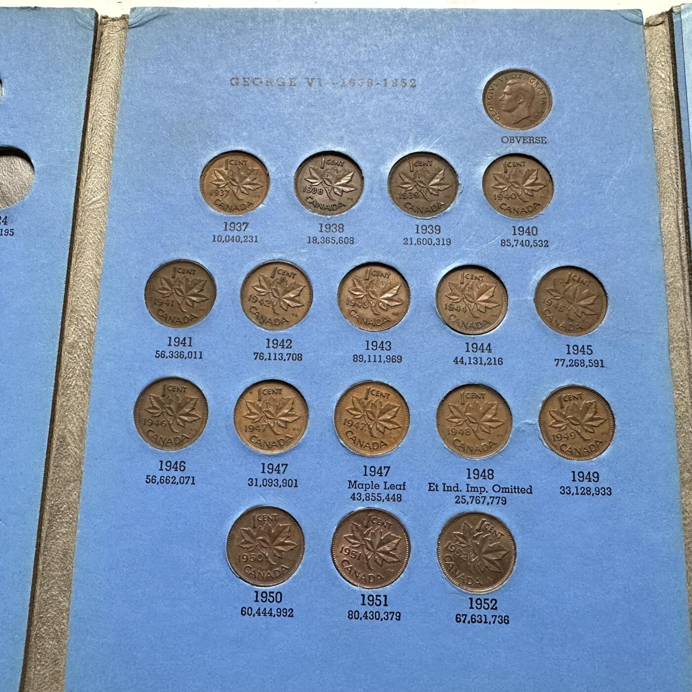 🌹外币初藏🌹🐯2025年第136场  每周二四六晚8️⃣点 接代拍 加拿大1920后一分定位册 乔六全版本共18枚，伊二21枚