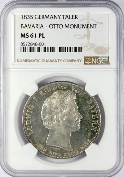 【雨安】【直播拍卖】【世界币章119期-评级币】2025-12-06 周六 19:30 保真 - [评级德国] Germany 德国 德意志 1泰勒 巴伐利亚 1835年 奥托纪念碑 NGC-MS61PL