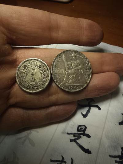 老银元专场（本场拍品丰富，两位宝主提供） - 坐洋二角和太阳花二十钱（裸币包入盒）