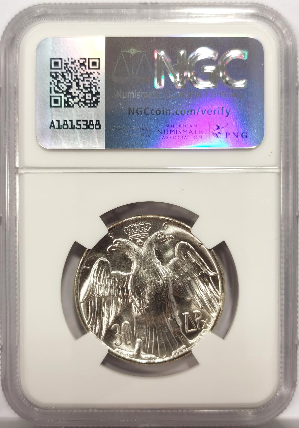博洋堂世界钱币拍卖第150期（全场包邮） NGC MS66 希腊1964年康斯坦丁二世结婚纪念30德拉克马银币，原卷拆出品质，晃眼曝光状态，送评人严选质量同分品质上限，可对比其他GEM品相的光度以及打制。