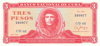 小福收藏拍卖第197期 裸钞场 本期有多张豹子号靓号 百慕大03年50元纪念钞百位号 马来亚和英属婆罗洲开国第一张纸币大冠女王 马来亚 41年1元英王乔六 法属太平洋10000法郎 捷克1000克朗纪念钞千位号  卢森堡 1000法郎  萨尔瓦多样钞 匈牙利 法罗群岛 危地马拉等多国精美纸币 - 古巴 1988年 3比索 双尾 unc