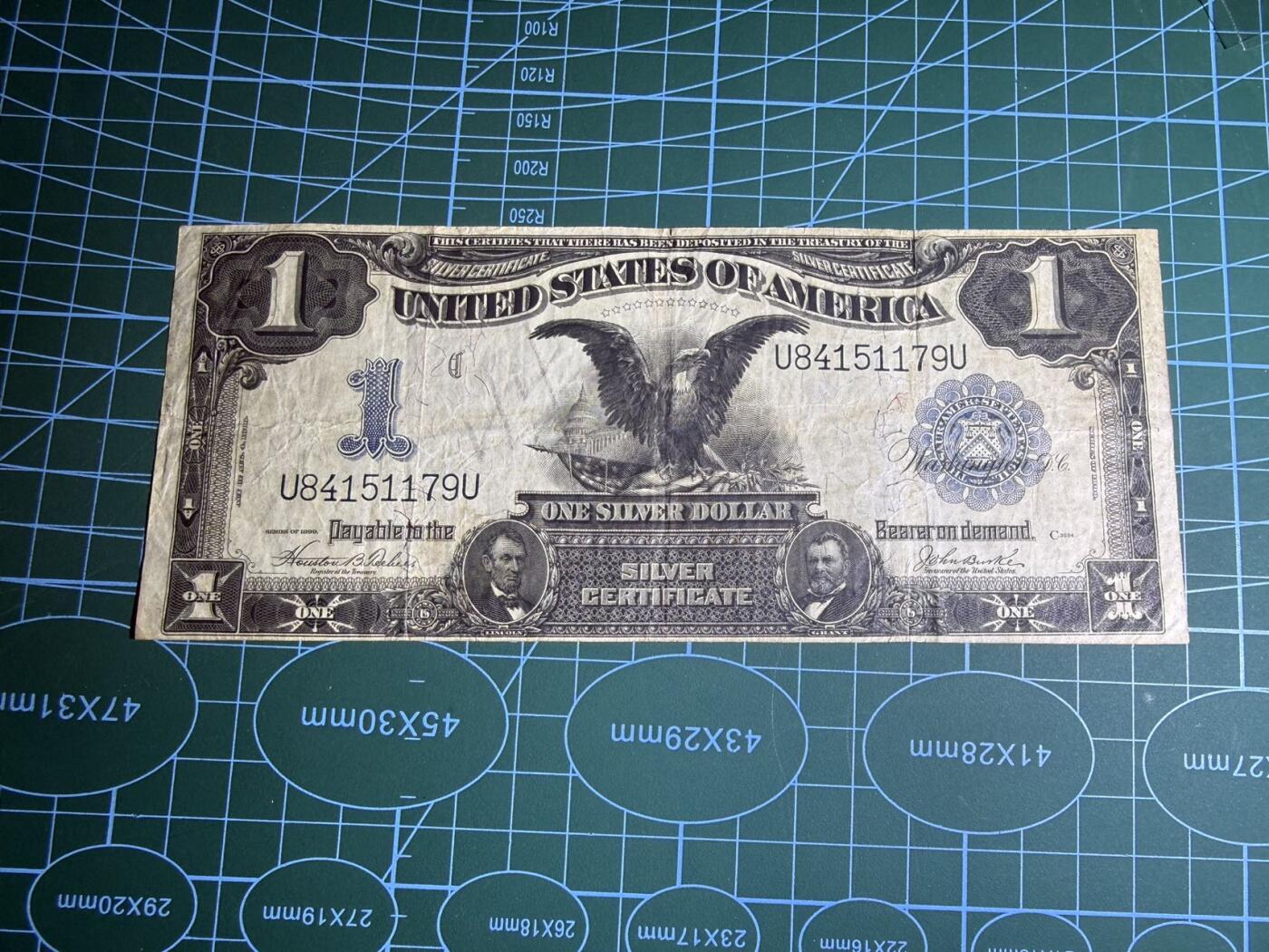 【炜奕收藏】，第五十二期 1899年美国大黑鹰1美元，品相如图，大票幅