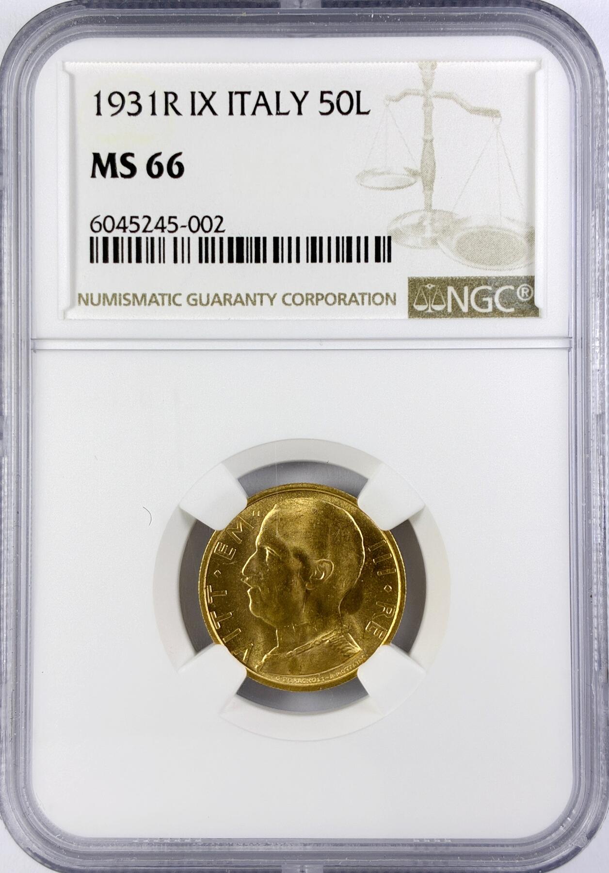 【雨安】【直播拍卖】【世界币章119期-评级币】2025-12-06 周六 19:30 保真 [金币] Italy 意大利 50里拉 1931年  NGC-MS66