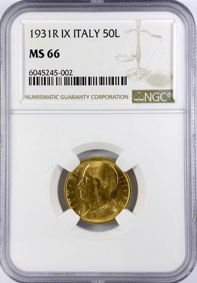 【雨安】【直播拍卖】【世界币章119期-评级币】2025-12-06 周六 19:30 保真 - [金币] Italy 意大利 50里拉 1931年  NGC-MS66