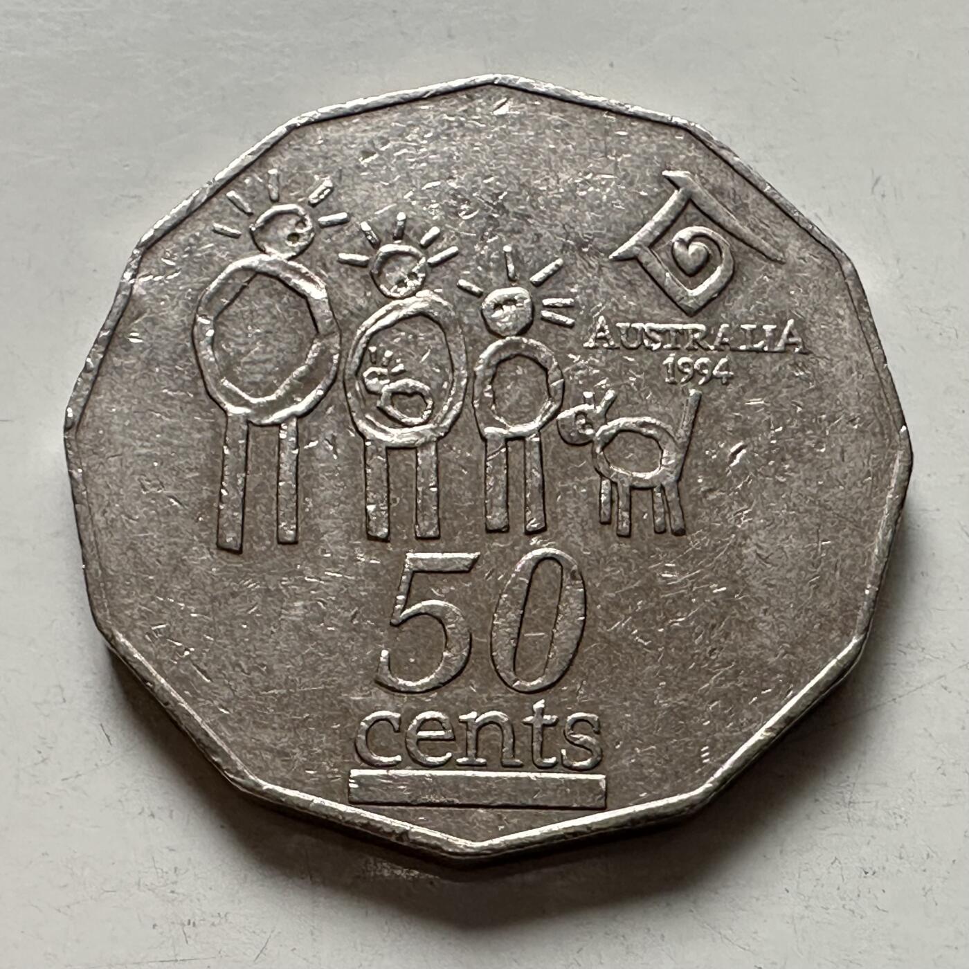 🌹外币初藏🌹🐯2025年第136场  每周二四六晚8️⃣点 接代拍 澳大利亚1994年国际家庭年50便士纪念币 b