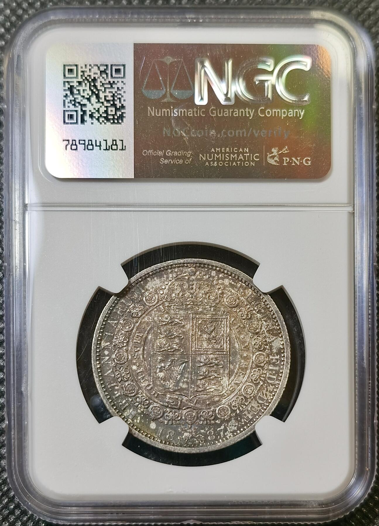 甄臻铺-世界币章拍卖（第42期）送拍享返佣金等优惠多多 NGC-UNCD 1887 高冠维多利亚半克朗，包浆漂亮