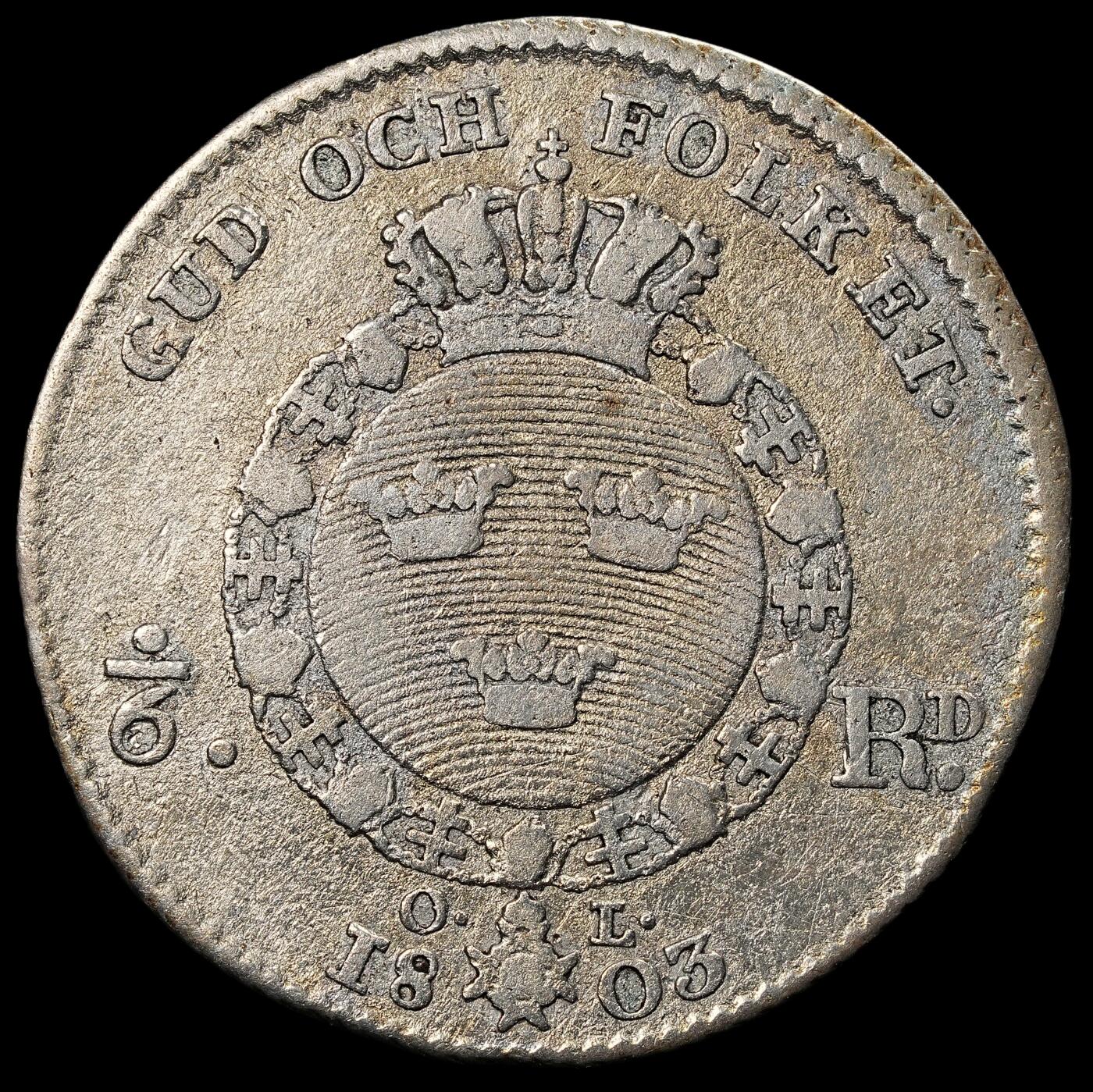 修遠堂世界钱币第九十六期 1803年瑞典1/6 RIKSDALER银币 6.02g