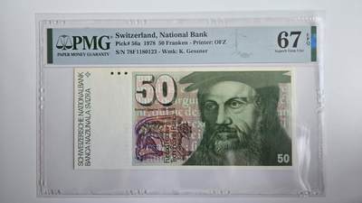 听雨轩（三十九） - 瑞士50法郎  pmg67  稀少初版无457 博物学家、目录学家康拉德·格斯纳1978