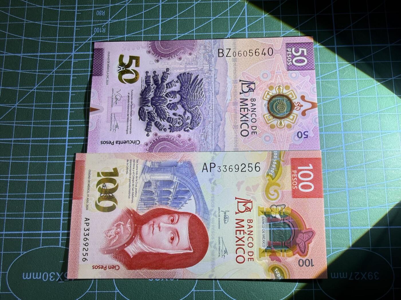 【炜奕收藏】，第五十二期 墨西哥50&100比索两张，UNC品相，包含一张无47