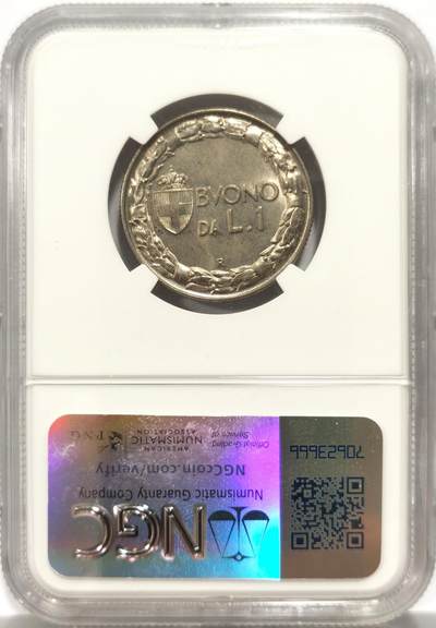 博洋堂世界钱币拍卖第150期（全场包邮） NGC MS64 意大利1923年1里拉镍币，亚平宁女神坐像，极具艺术性