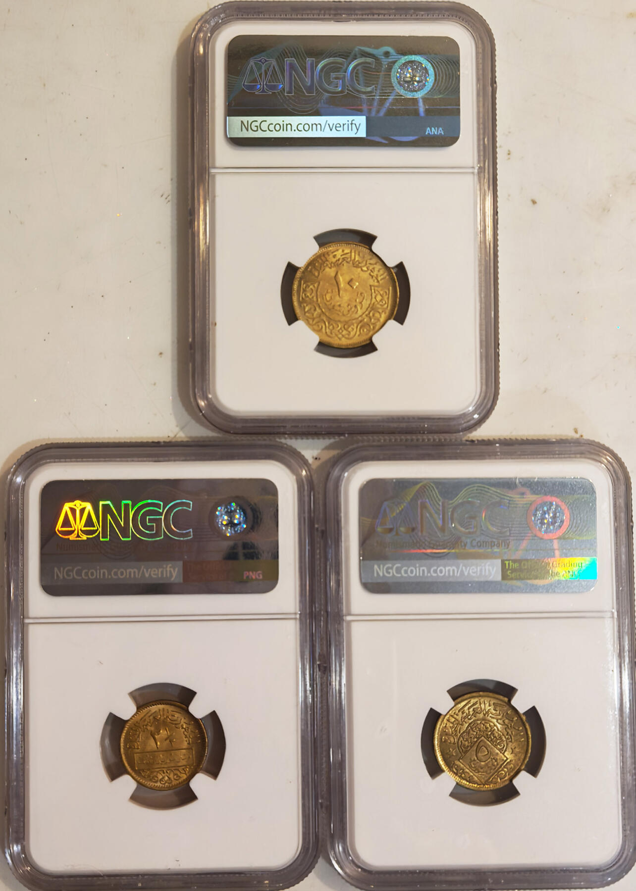 NGC-MS66/65 1960叙利亚阿联铜币三枚顶级品