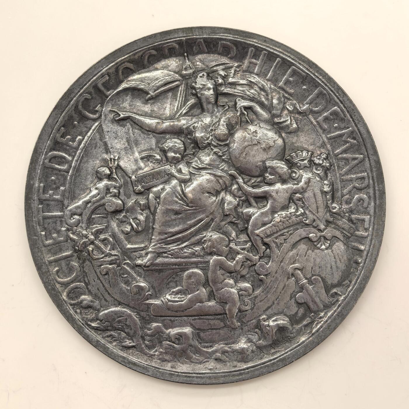 博洋堂世界钱币拍卖第150期（全场包邮） 丹麦哥本哈根地理学会章 铜镀银单面试样，60mm