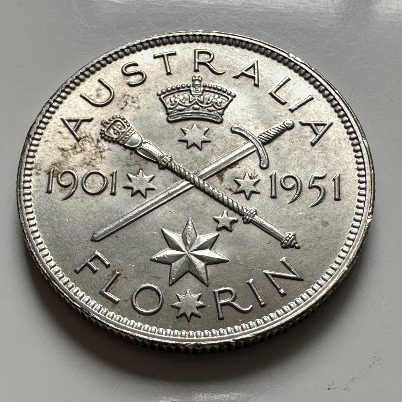 🌹外币初藏🌹🐯2025年第136场  每周二四六晚8️⃣点 接代拍 澳大利亚1951年联邦50周年一弗洛林纪念银币 11.3克 500银