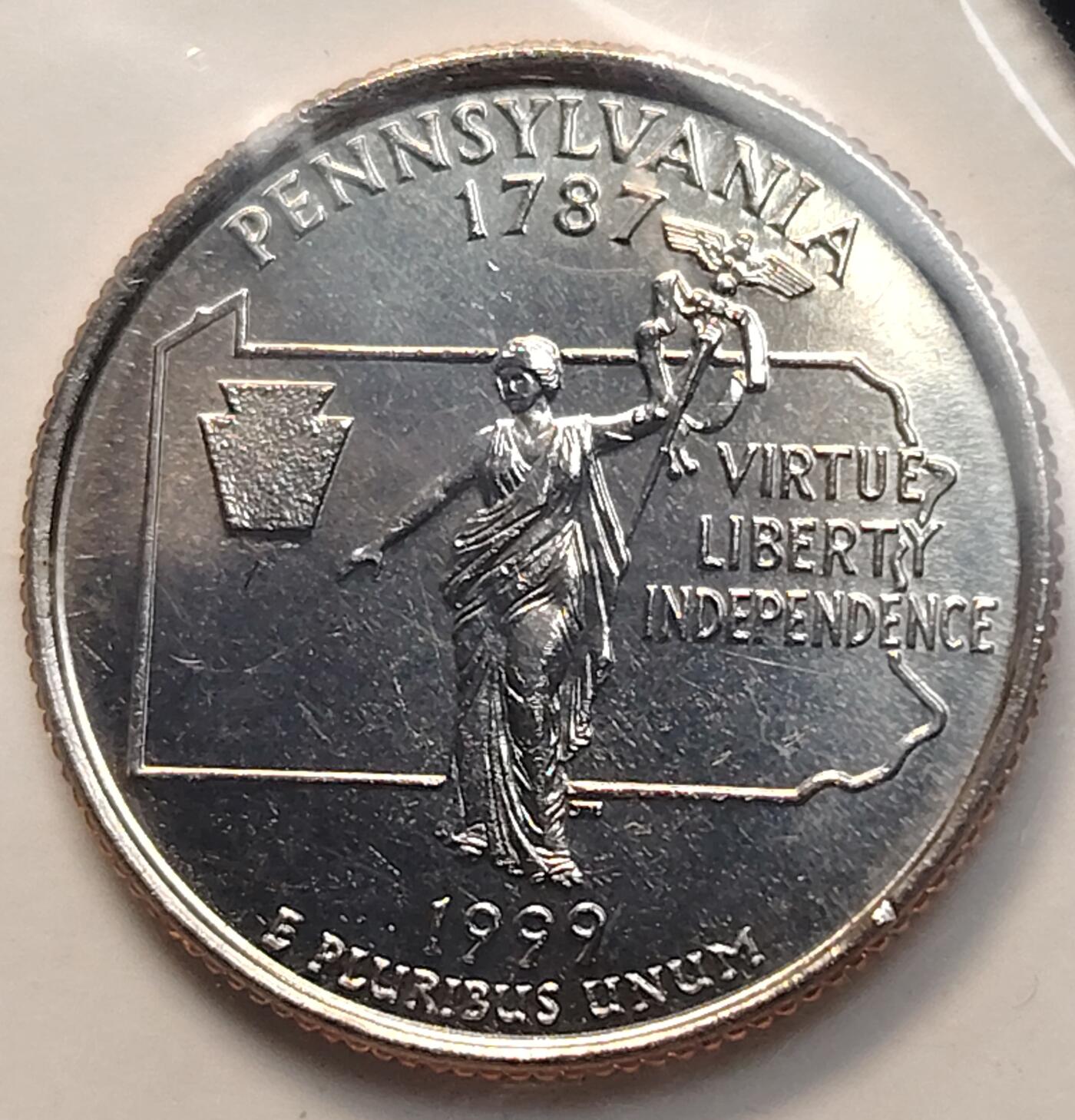 布加迪🐬～世界钱币(上海)🌾第 263 期 /  各国套币和散币 美国🇺🇸 1999年 25分 洲币首发年份