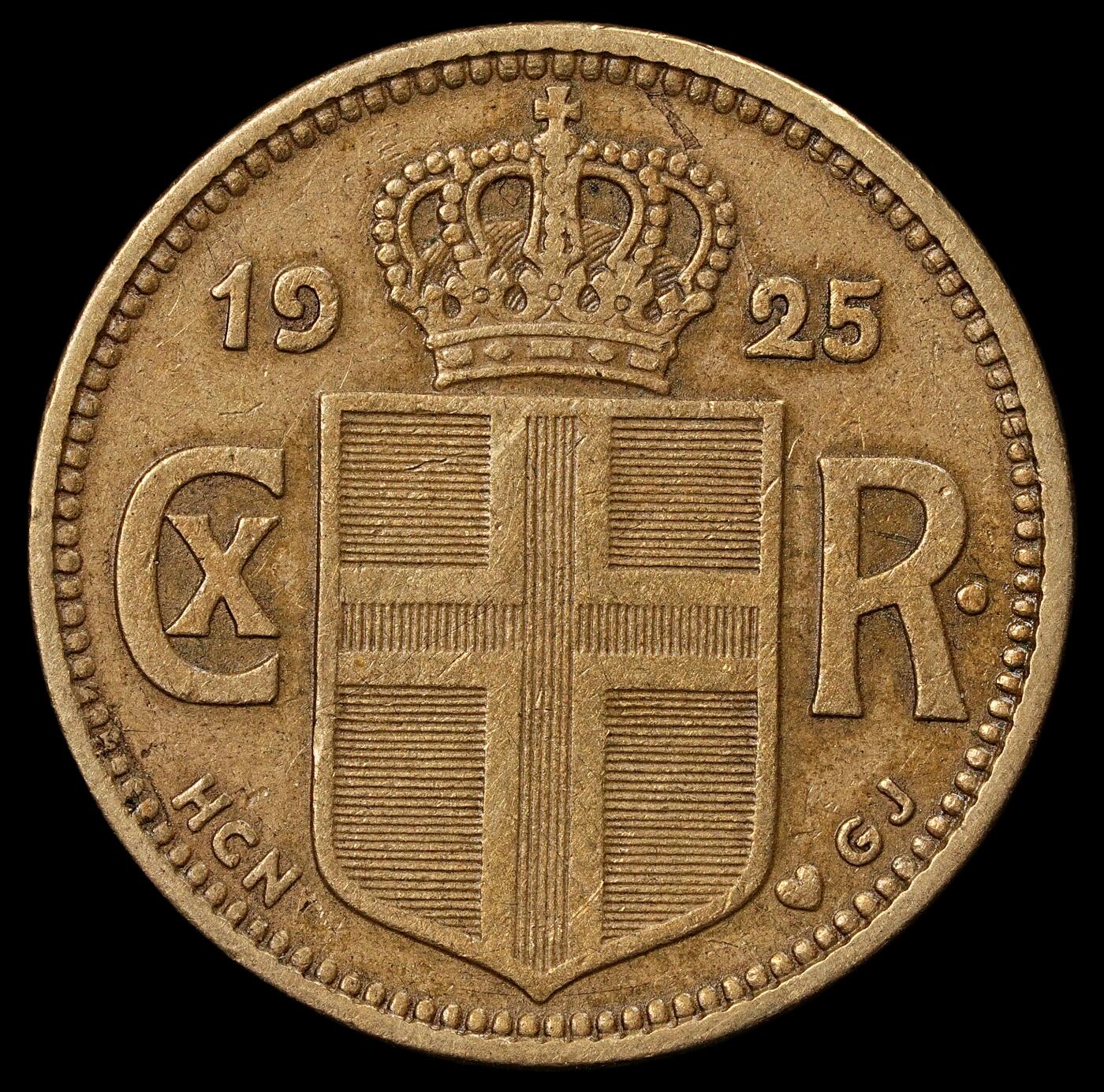 修遠堂世界钱币第九十六期 1925年冰岛1克朗 少见年份