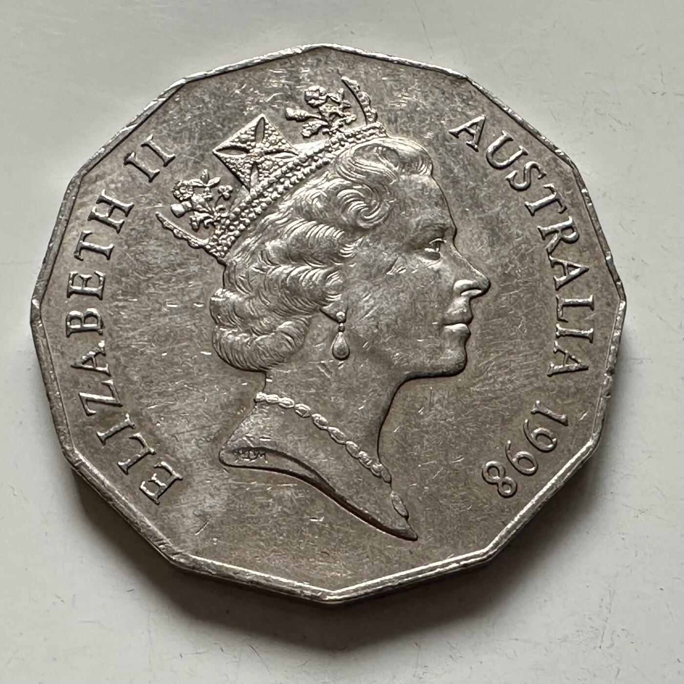 🌹外币初藏🌹🐯2025年第136场  每周二四六晚8️⃣点 接代拍 澳大利亚1998年五十分纪念币  b