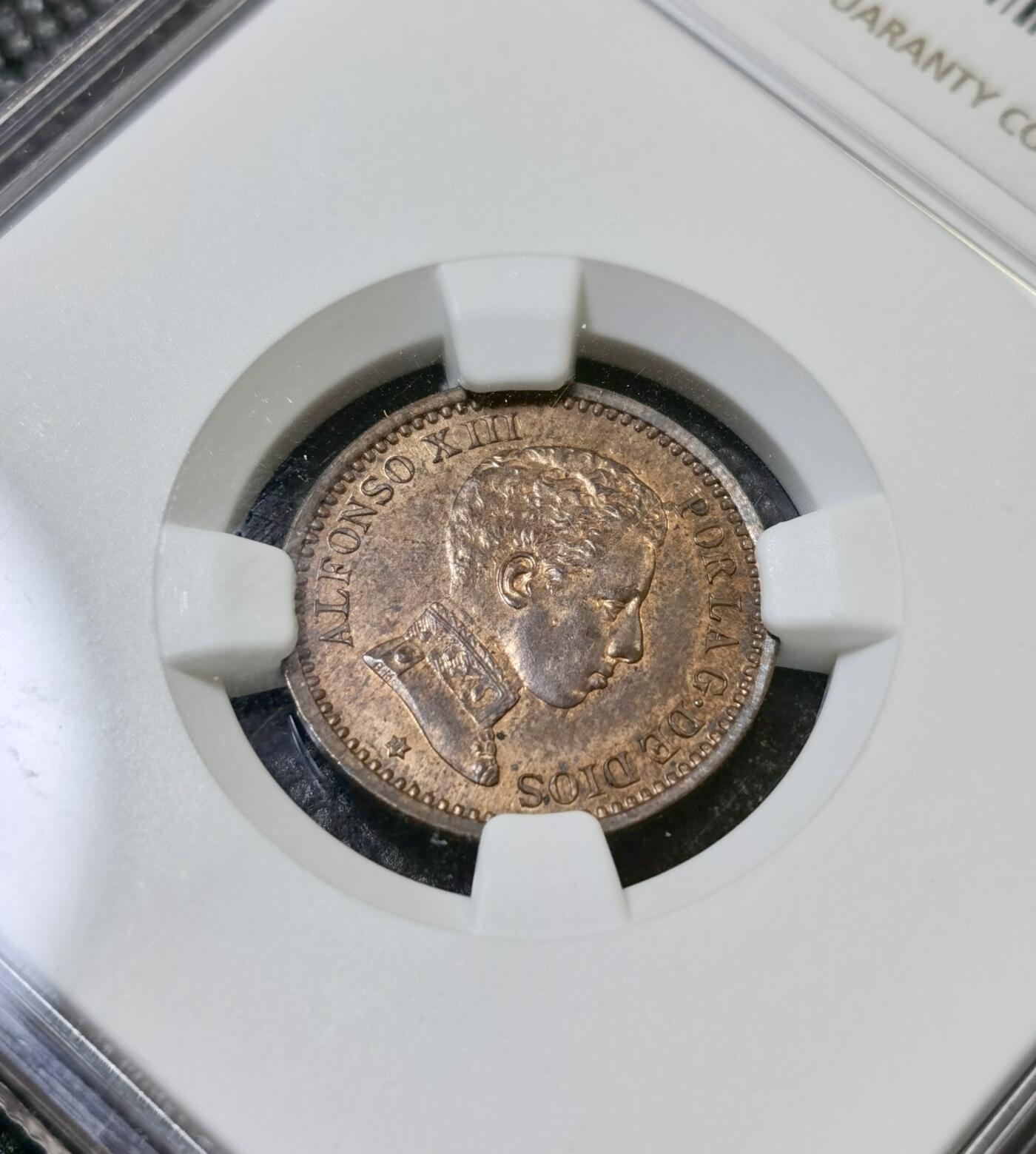 甄臻铺-世界币章拍卖（第42期）送拍享返佣金等优惠多多 NGC-MS63RB 1904 西班牙阿方索十三世少年头军装双柱2 分铜币