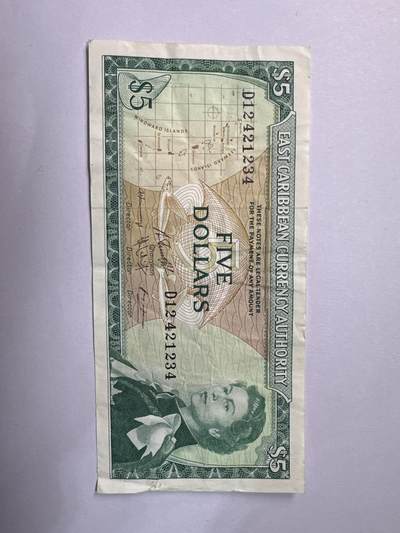 12.5纸币专场 - 东加勒比1965年5元 女王戎装