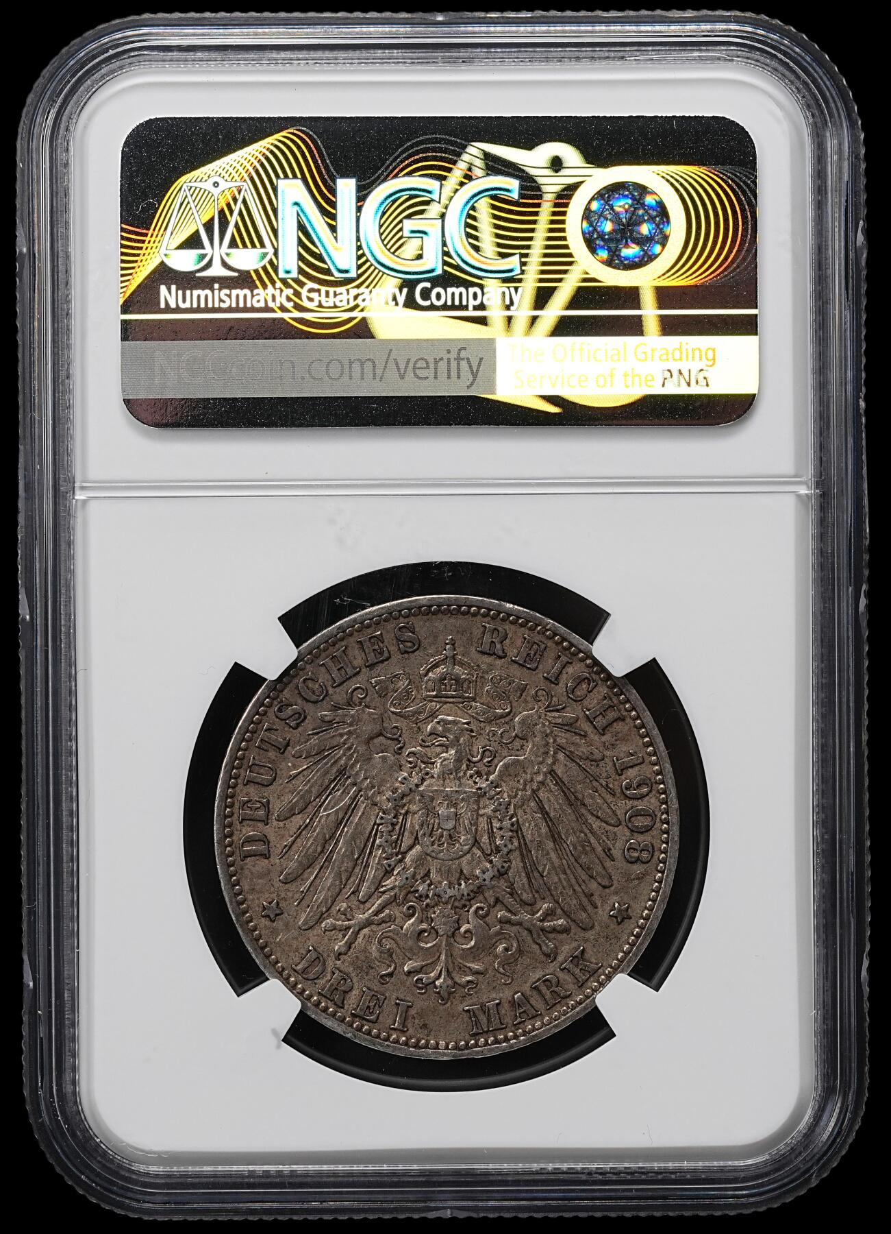 修遠堂世界钱币第九十六期 NGC AU50 1908年普鲁士流通版3马克银币