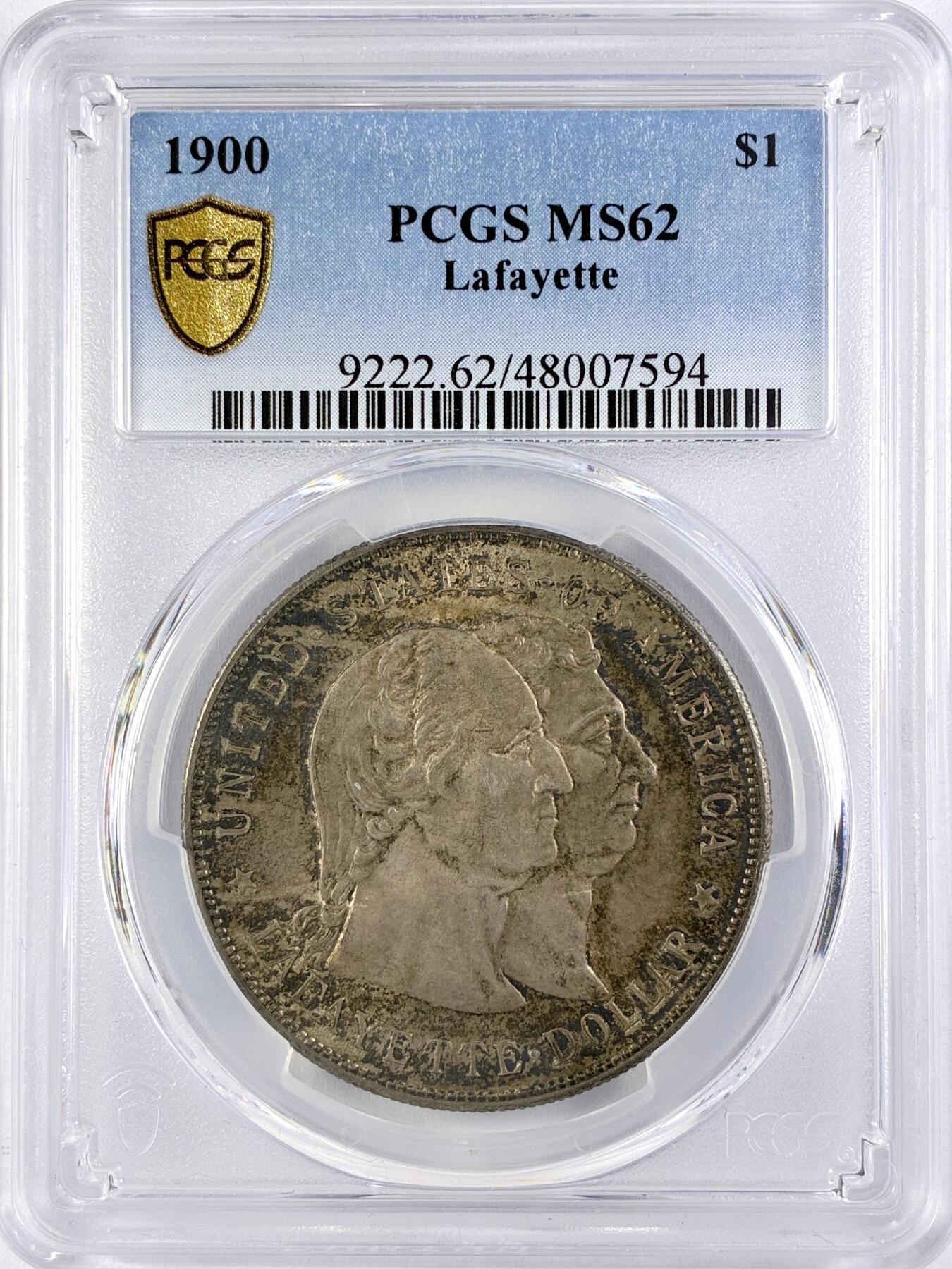 【雨安】【直播拍卖】【世界币章119期-评级币】2025-12-06 周六 19:30 保真 [评级美洲] USA 美国 1美元 1900年 拉法耶特  PCGS-MS62 原味五彩老包浆