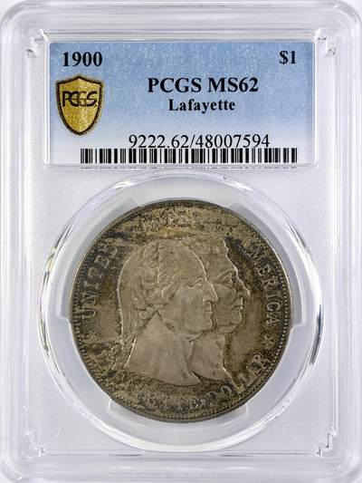 【雨安】【直播拍卖】【世界币章119期-评级币】2025-12-06 周六 19:30 保真 - [评级美洲] USA 美国 1美元 1900年 拉法耶特  PCGS-MS62 原味五彩老包浆