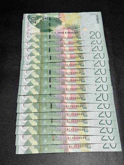 《外钞收藏家》第五百九十一期（畅拍场）（本平台长期征集拍品、欢迎藏友们联系合作） - 2016年圣多美和普林西比20元 15连号 全新UNC 