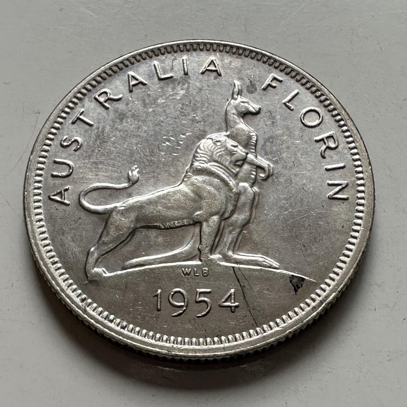 🌹外币初藏🌹🐯2025年第136场  每周二四六晚8️⃣点 接代拍 澳大利亚1954年女王访问一弗洛林纪念银币 11.3克半银 原光品