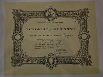 凯旋世界勋赏（第20期）（欢迎送拍）（对拍品有疑问请询问客服，不接受到手刀，出价默认拍品品相。请认真阅读拍卖规则！出价默认已认可！）（收到货请录制开箱视频，无视频概不处理问题。） - 法国医学科学院（Académie de Médecine）颁发的“评审奖章文凭