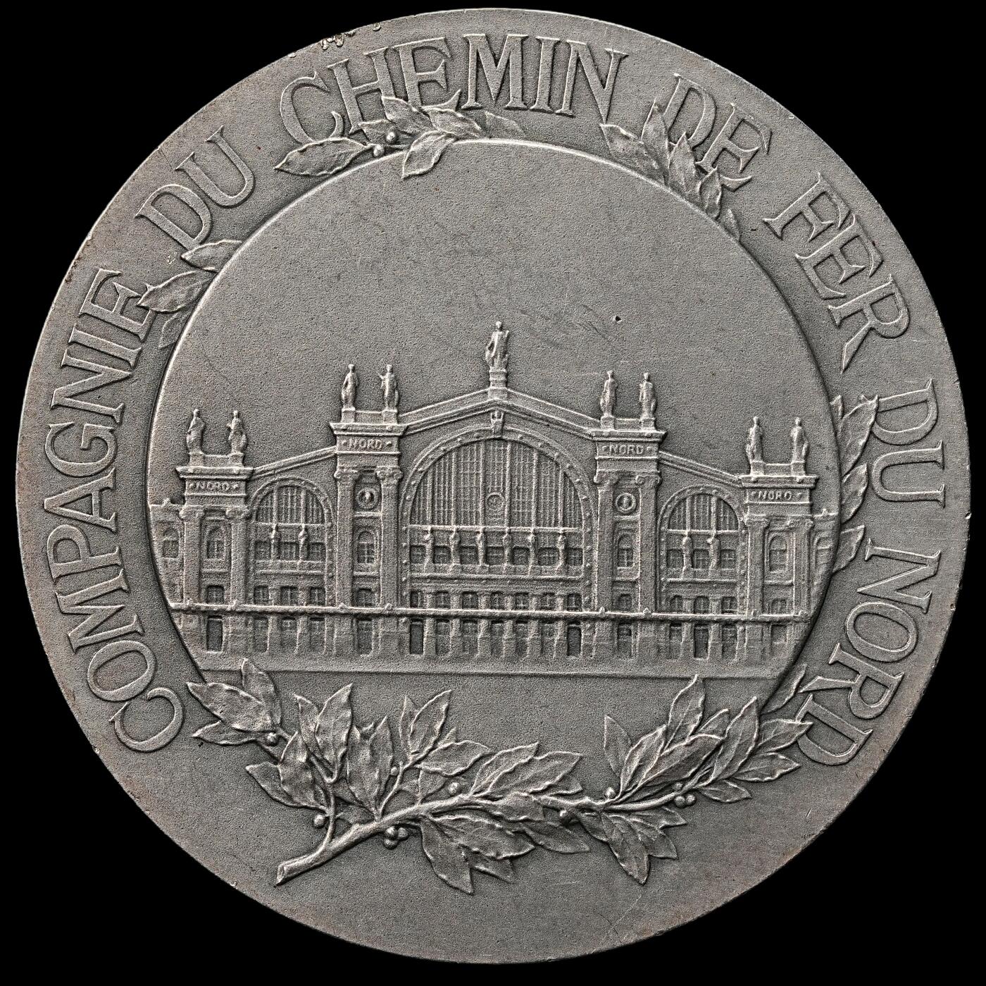 修遠堂世界钱币第九十六期 20世纪初法国-北方铁路公司大银章 matte工艺 法国雕刻艺术家A. Lebarque(1853-1939)作品  50 mm- 63.67 g