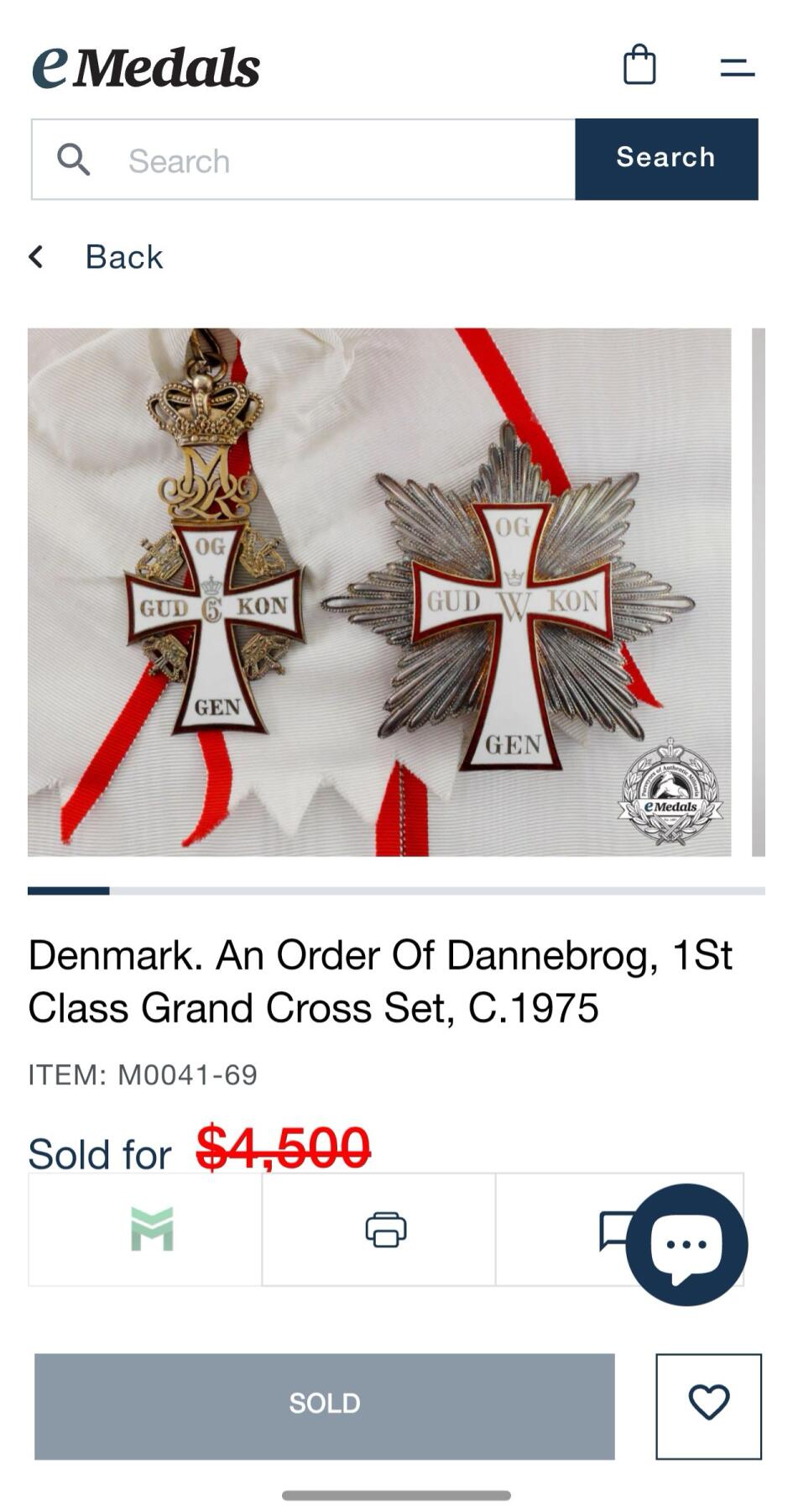 盛世勋华——号角文化勋章邮票专场拍卖第291期 丹麦 大十字级国旗勋章 原盒带厂标 银质带银标厂标 弗里德里克九世版 1940-1950年代 类似后期版本不带盒eMedals售价4500美元参见图10
