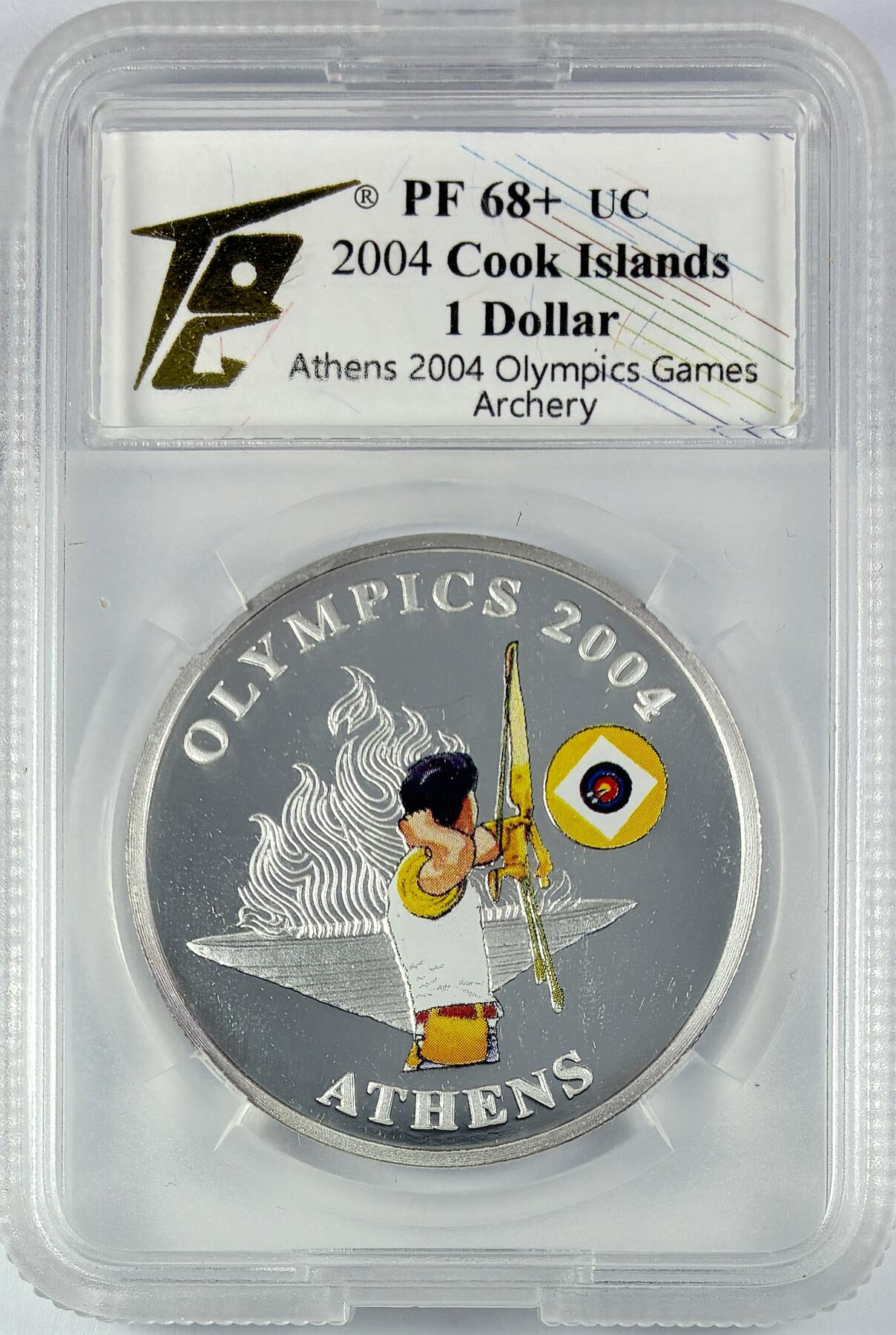【雨安】【直播拍卖】【世界币章119期-评级币】2025-12-06 周六 19:30 保真 [评级现代] Cook Island 库克群岛 1元 2004年 奥运会 射箭 TQG-PF68+UC
