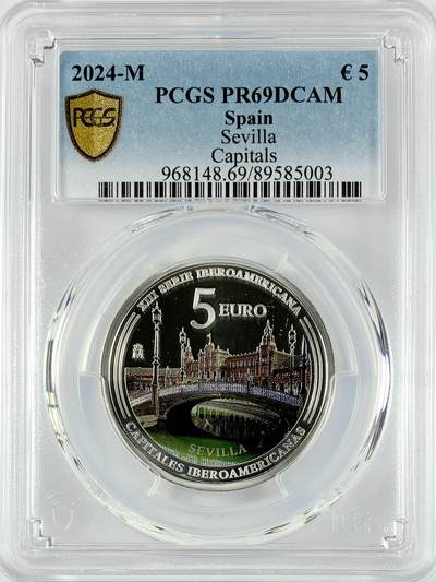【雨安】【直播拍卖】【世界币章119期-评级币】2025-12-06 周六 19:30 保真 - [评级欧元] Spain 欧元 西班牙 5欧元 2024年 塞维利亚 PCGS-PR69DCAM