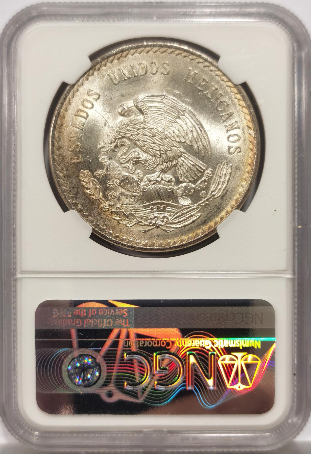 博洋堂世界钱币拍卖第150期（全场包邮） NGC MS64 墨西哥1948年玛雅酋长5比索鹰洋银币，原汁原味老包浆，包浆醇厚，味道币味道足，五彩包浆锋利感十足，状态极佳。