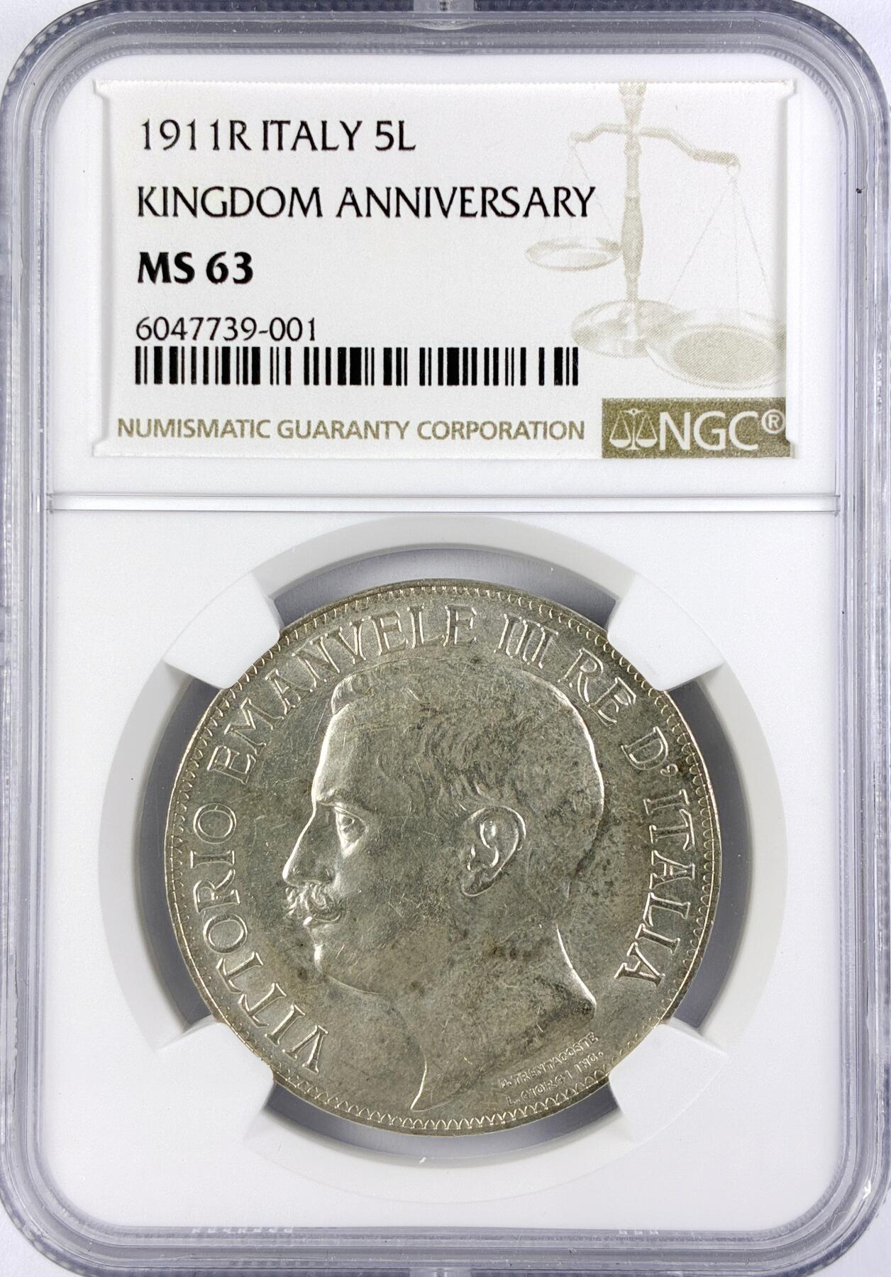 【雨安】【直播拍卖】【世界币章119期-评级币】2025-12-06 周六 19:30 保真 [评级欧洲] Italy 意大利 5里拉 1911年 埃马努埃莱三世  NGC-MS63