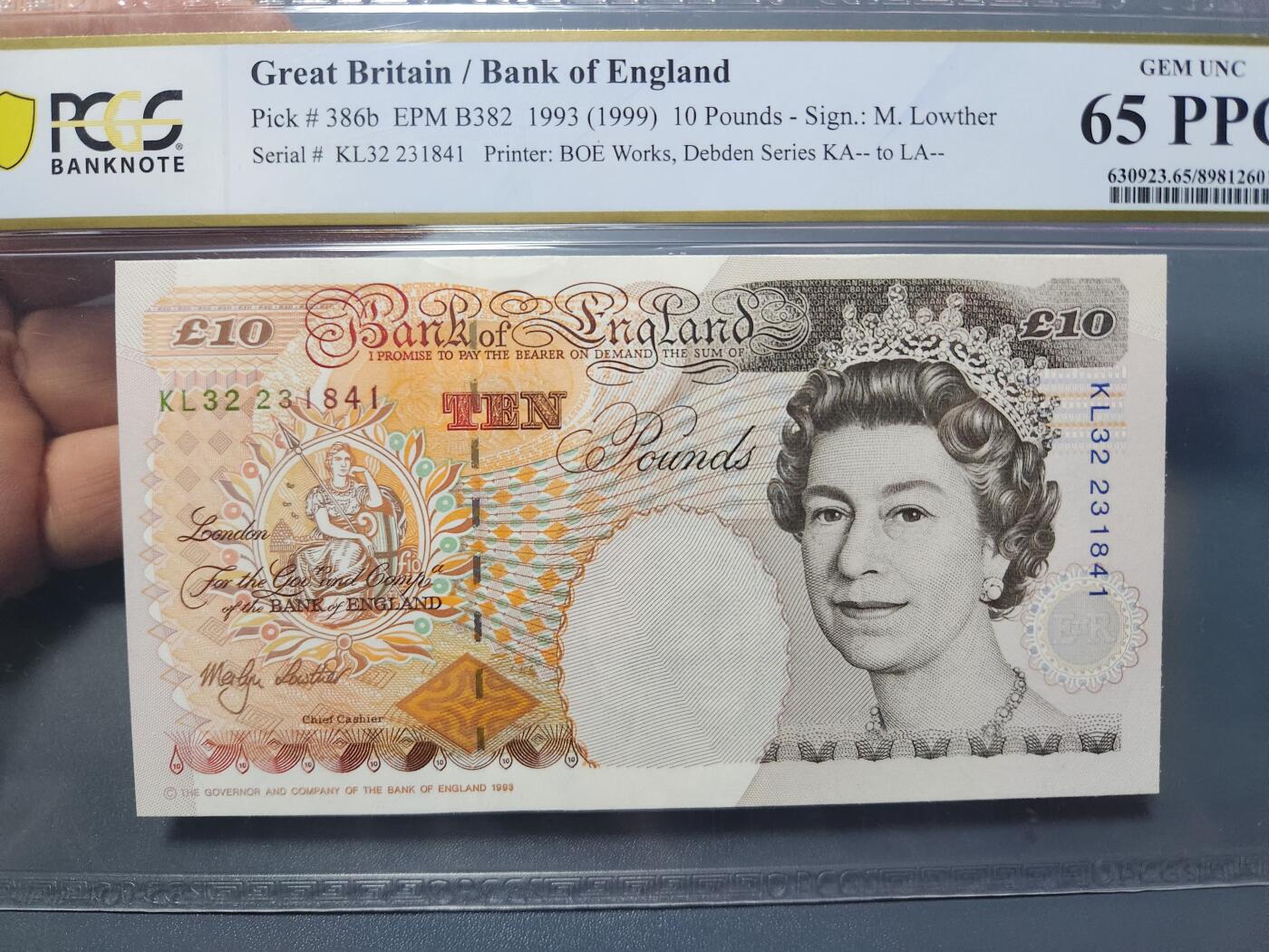 12月5号晚上8点 评级币专场外国纸币自动截拍第68场 英国10镑 稀少签名PCGS65