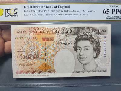 12月5号晚上8点 评级币专场外国纸币自动截拍第68场 - 英国10镑 稀少签名PCGS65