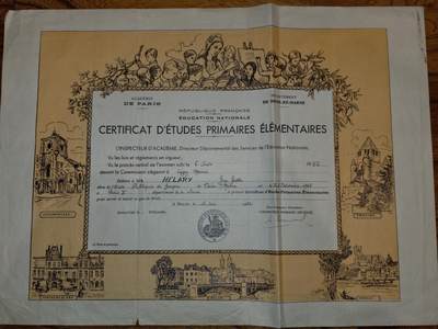 凯旋世界勋赏（第20期）（欢迎送拍）（对拍品有疑问请询问客服，不接受到手刀，出价默认拍品品相。请认真阅读拍卖规则！出价默认已认可！）（收到货请录制开箱视频，无视频概不处理问题。） - 1962年法国巴黎学区颁发的初等小学学业证书，是法国基础教育阶段的官方学业证明文件。