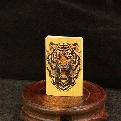 听雨轩（34）天然彩绘实心玉竹牌专场 - 实心玉竹牌  虎头 4*6cm