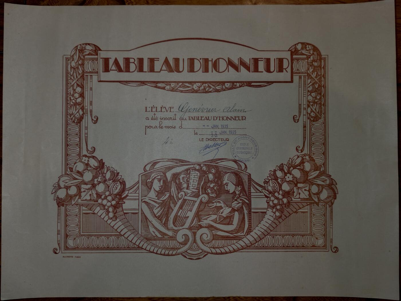 凯旋世界勋赏（第20期）（欢迎送拍）（对拍品有疑问请询问客服，不接受到手刀，出价默认拍品品相。请认真阅读拍卖规则！出价默认已认可！）（收到货请录制开箱视频，无视频概不处理问题。） 1955年巴黎市公立学校的月度荣誉榜