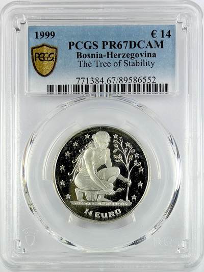 【雨安】【直播拍卖】【世界币章119期-评级币】2025-12-06 周六 19:30 保真 - [评级现代] Bosnia-Herzegovina 波斯尼亚和黑塞哥维那 14埃居 1999年 植树 PCGS-PR67DCAM