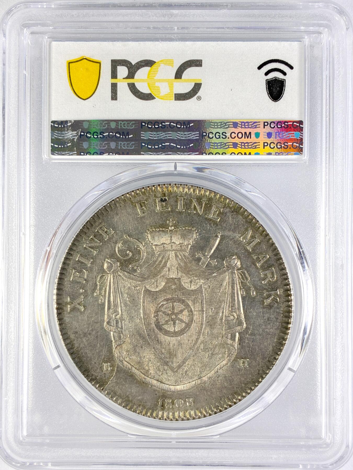 【雨安】【直播拍卖】【世界币章119期-评级币】2025-12-06 周六 19:30 保真 [评级德国] Germany 德国 德意志 1泰勒 Rhine Confederation莱茵联邦 KM#0003 1808年  PCGS-MS62