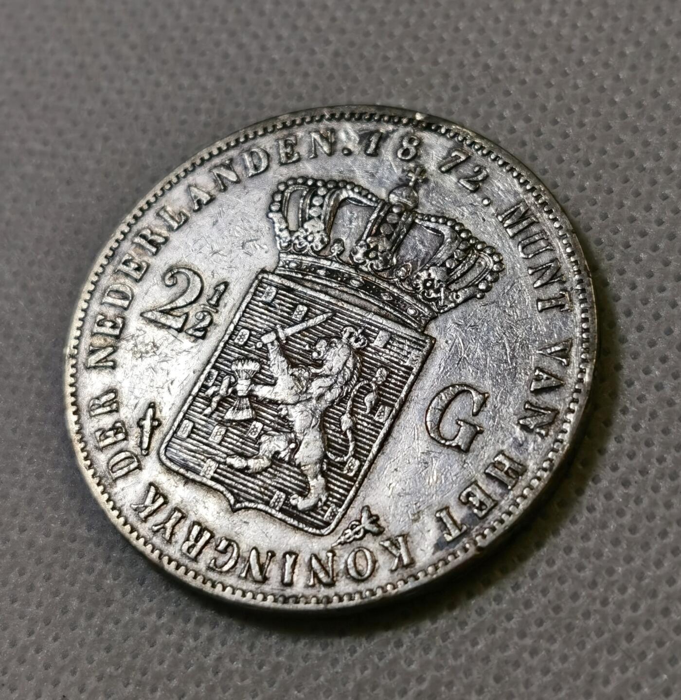 甄臻铺-世界币章拍卖（第42期）送拍享返佣金等优惠多多 荷兰1872年2.5盾银币 25克 945银 细节见图