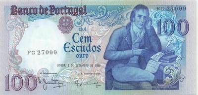 小福收藏拍卖第197期 裸钞场 本期有多张豹子号靓号 百慕大03年50元纪念钞百位号 马来亚和英属婆罗洲开国第一张纸币大冠女王 马来亚 41年1元英王乔六 法属太平洋10000法郎 捷克1000克朗纪念钞千位号  卢森堡 1000法郎  萨尔瓦多样钞 匈牙利 法罗群岛 危地马拉等多国精美纸币 - 葡萄牙 1980年 100埃斯库多 首发年 双尾 unc