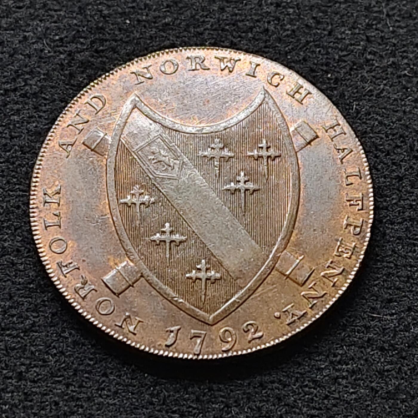 【全场包邮】纯粹捡漏拍484场（免费代拍第21场） 【代币】英国诺福克和诺维奇1792年1/2铜代币 UNC