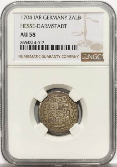 博洋堂世界钱币拍卖第150期（全场包邮） - NGC AU58 德国黑森达姆斯特1704年2ALB银币， 少见品种，唯一冠军分！