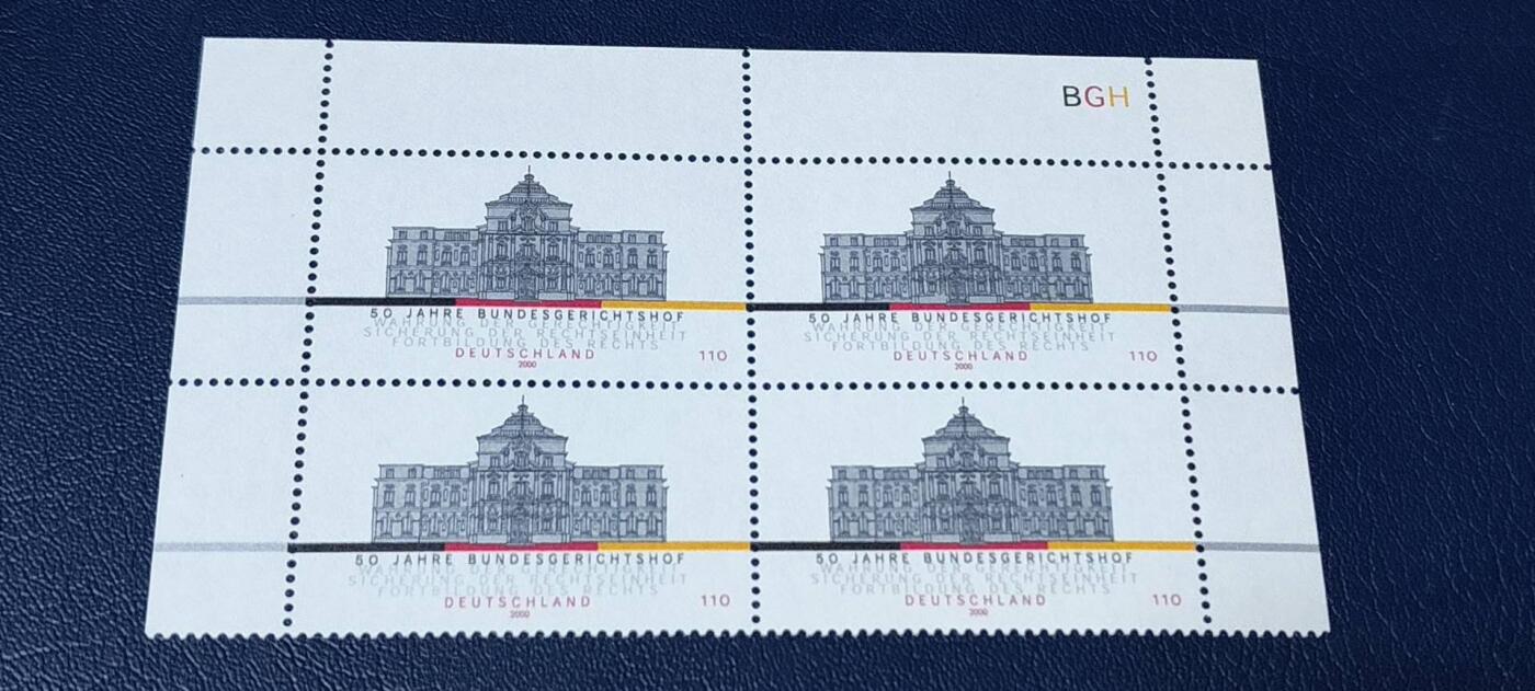 德国邮票专场，都是四方联 德国邮票  四方联，2000年发行，联邦最高法院50周年 ，品相如图