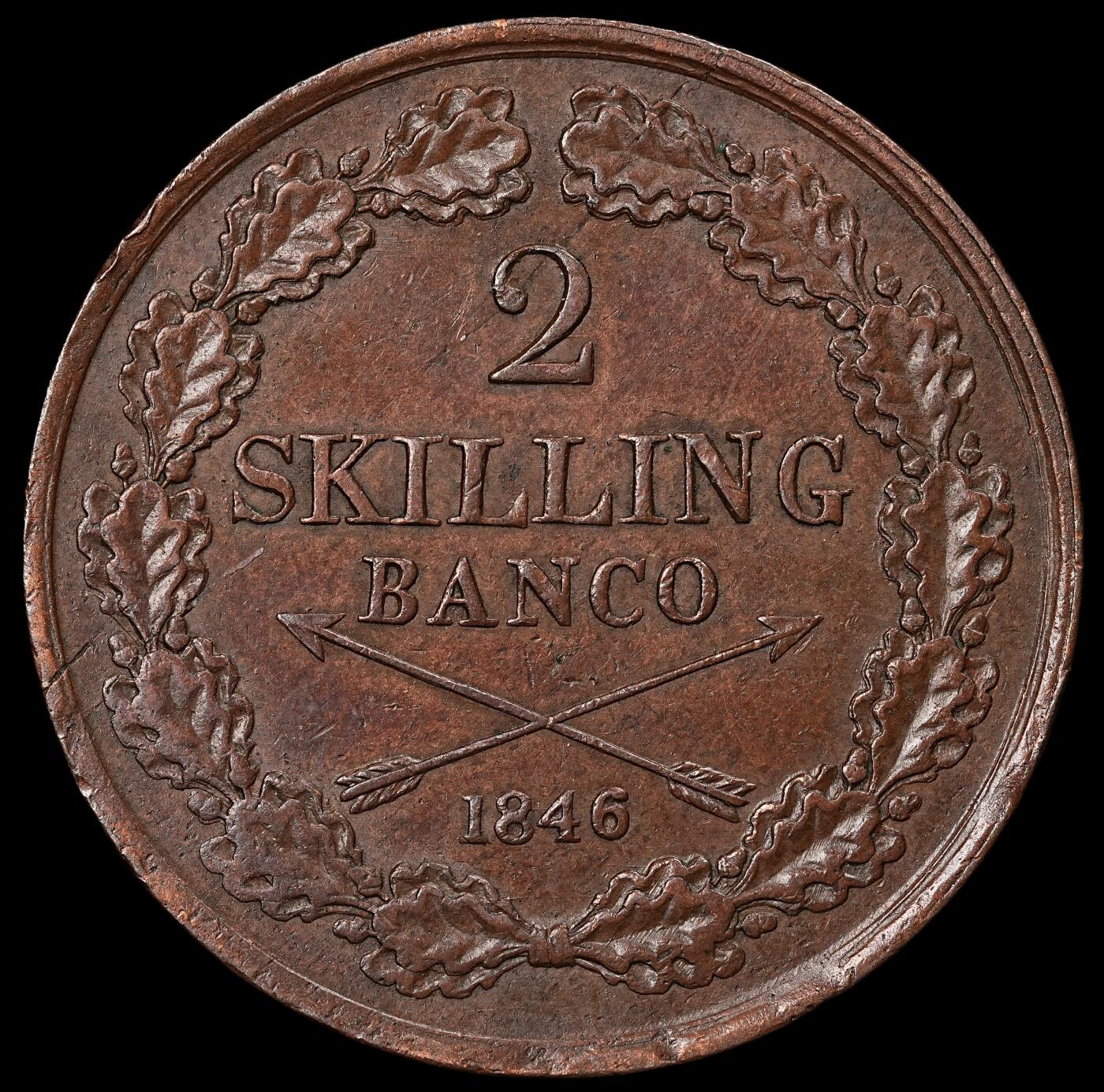 修遠堂世界钱币第九十六期 1846年瑞典2 SKILLING铜币 19.02g